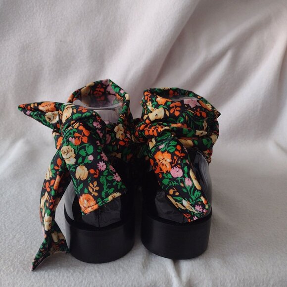 Ganni Lilou Patent Leather Floral Wrap Ballet Flats 40 NEW Black Loafers 9.5 - Picture 8 of 12